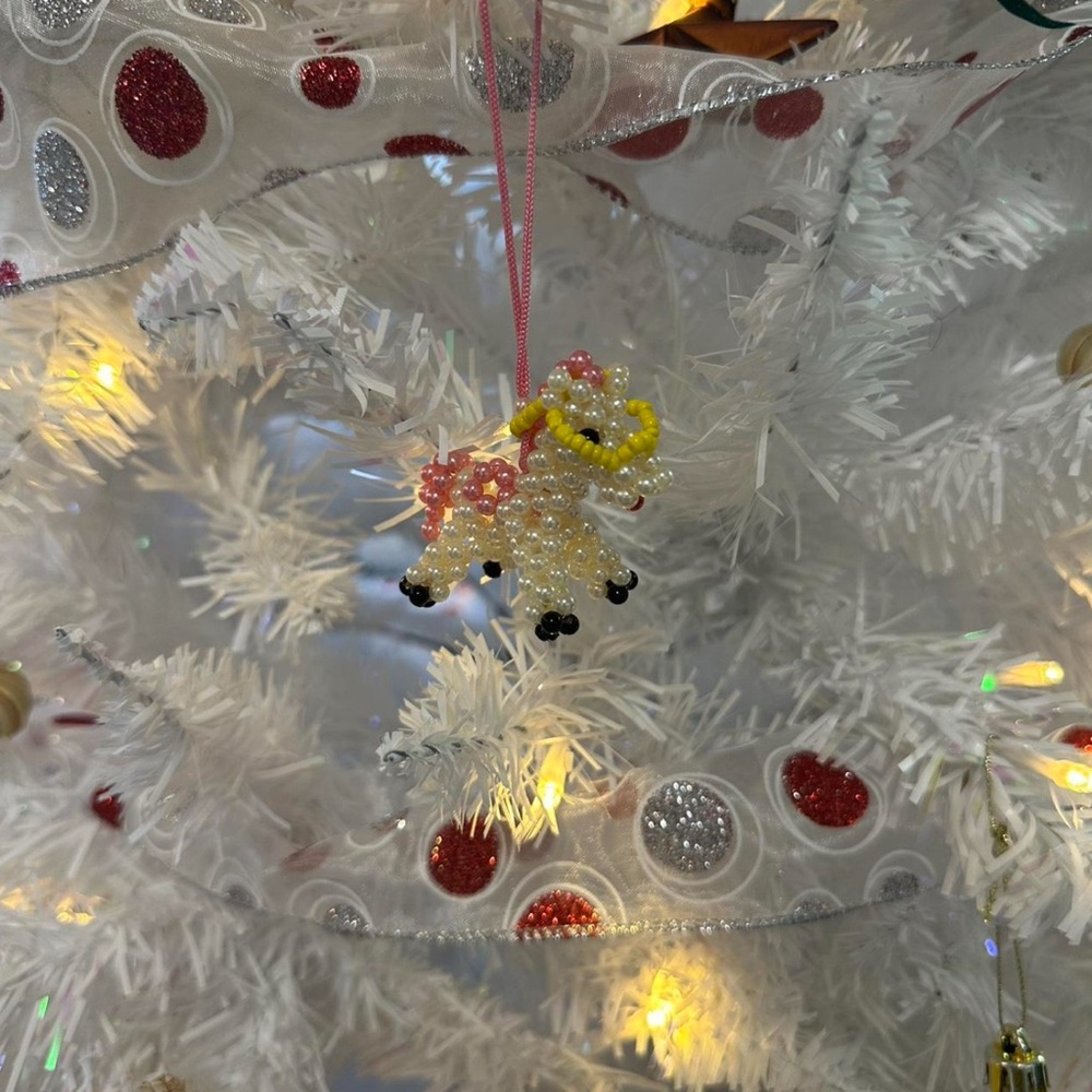 5 Pink & Yellow Beaded Pony Ornaments – Handmade Decor